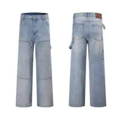 Light-wash carpenter jeans photographed front and back
